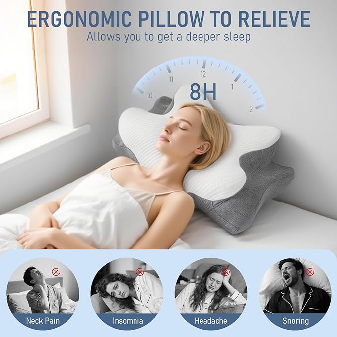 Cervical Pillow for Neck and Shoulder-Ergonomic Neck Support Pillows for Sleeping with Pain Relief，Contour Memory Foam Pillow for Side Sleepers, Back and Stomach Sleep