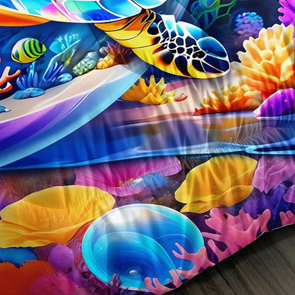 Sea Turtle Comforter Set Full Size,Colorful Underwater World Toddler Bed Comforter Set,Coastal Bedding for Kids Boys Girls Room Decor with 2 Pillowcases.