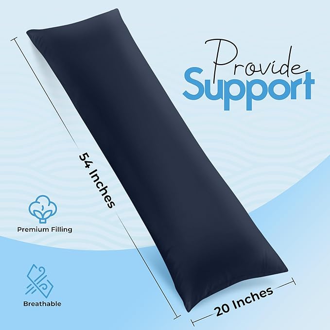 Utopia Bedding Full Body Pillow for Adults (Navy, 20 x 54 Inch), Long Pillow Insert for Sleeping, Ideal for Side Sleepers
