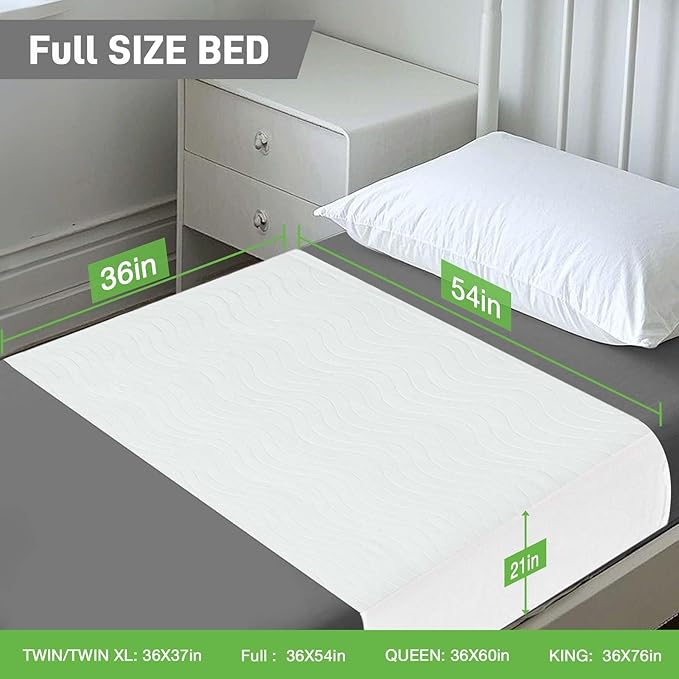 Bed Pads Washable Waterproof for Incontinence Adults, Reusable Wetting Pad Mattress Protector Underpads Tuckable Quick Dry, Fits Full Size Bed, 36" x 54", White
