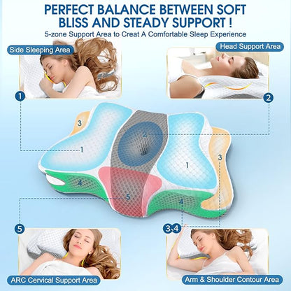 Cervical Neck Pillow for Pain Relief Sleeping, Contour Memory Foam Pillows, Ergonomic Side Sleeper Pillows for Adults, Orthopedic Neck Support Pillow for Back Stomach Sleepers-King Size