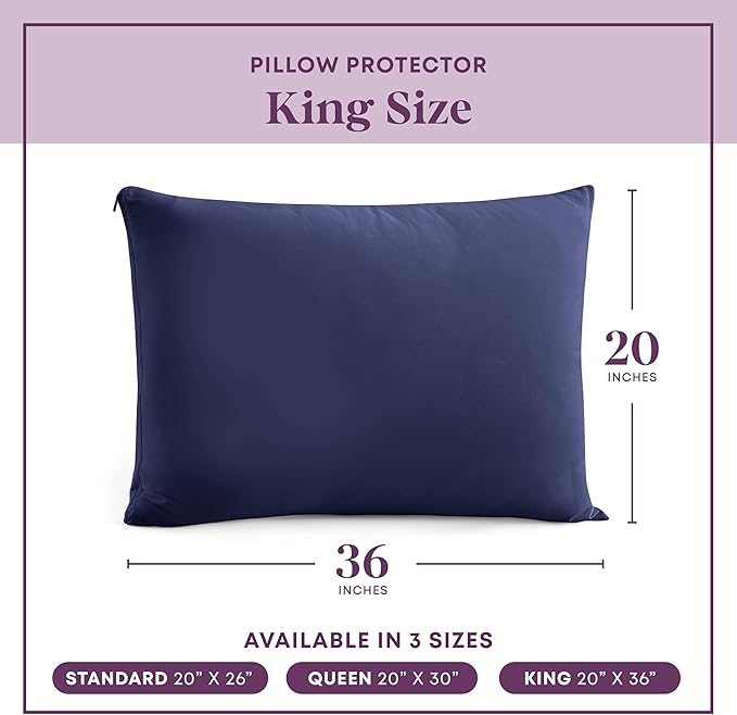 CirclesHome Pillow Covers with Zipper King Size - 2 Pack - 100% Cotton Soft and Breathable Pillow Protectors - Protects Pillows from Dirt, Dust and Debris - Navy