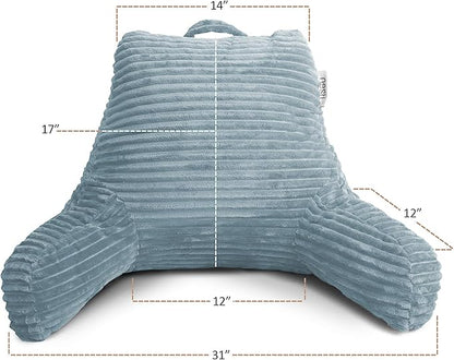 Hearth & Harbor Reading Pillow for Bed Adult – Back Pillow for Sitting in Bed, Standard Bed Pillows for Sitting Up in Bed, Foam Bed Chair Pillow, Stone Blue Bed Rest Pillow