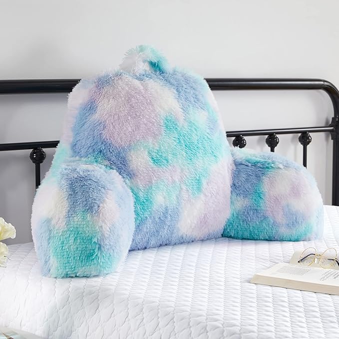 Stylish Ross Fur Adults & Kids Reading Pillow, Cozy Soft Bed Wedge Pillow with Premium Stuffing, Pastel Back Support Pillow Gift, Sit up Bolster Pillow with Arms, Bed Chair Back Cushion