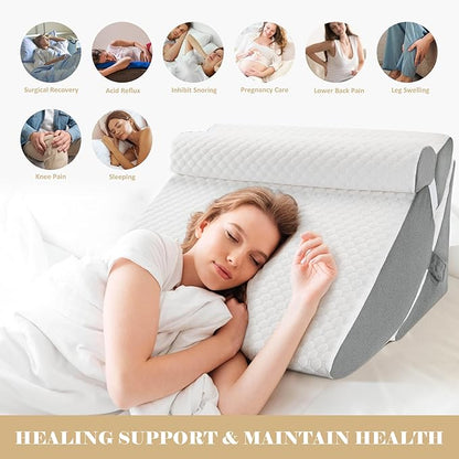 Bed Wedge Pillow for Sleeping, Adjustable Wedge Pillow Set for After Surgery, Elevated Triangle Pillow for Acid Reflux and Back Pain Relief, Post Surgery, Sleep Apnea, Back Suppor