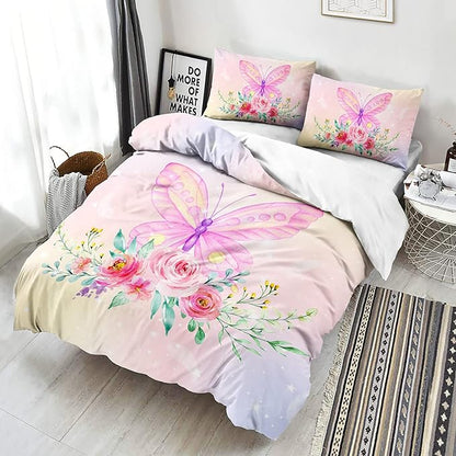 CVHOUSE Rainbow Butterfly Duvet Cover King Size, Floral Bedding Set for Girls Kids Teens, 1 Duvet Cover 2 Pillowcases