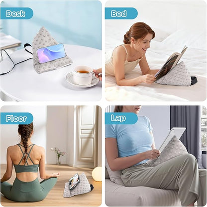Crochet Lap Support Pillow - Multi-Purpose Reading Pillow for Gaming/Working/Nursing, with Removable Extra Back Pillow for Lumbar & Back Support, Enlarged U-Shape Gaming Lap Pillow, Grey