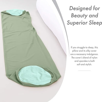 Straight Body Pillow, Full Size Premium Microbead,Side Sleeping/Maternity Pregnant Women, Supportive,Fluffy, Breathable, Cooling, 85/15 Spandex/Nylon Silky Feel Anti-Aging - 48” X 8” - Cadet Grey