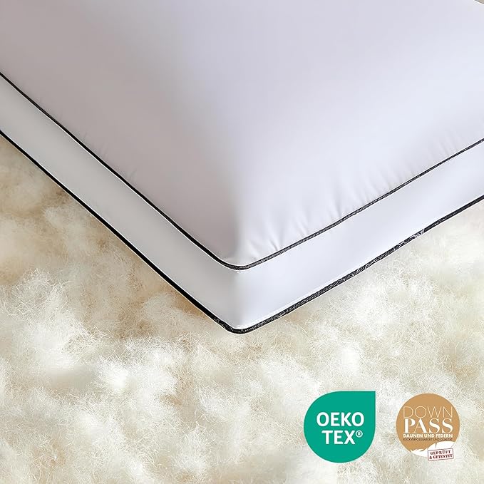 Feather Down Pillows Standard Size Set of 2 Pack, Luxury Hotel Collection Bed Pillows for Sleeping, Fluffy Soft Medium Firm Down Surround Gusseted Pillows for Side Back Stomach Sleepers