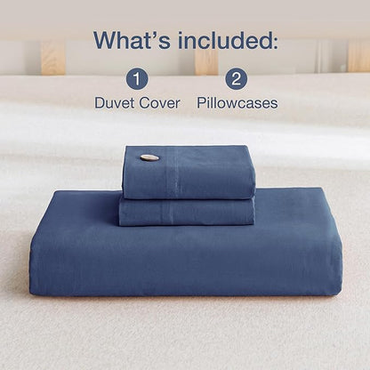JELLYMONI Cotton Duvet Cover Full Size - Blue Comforter Cover with Button 100% Washed Cotton 3PCS Breathable Soft Solid Bedding Set Duvet Cover 80×90in & 2 Pillowcases (NO Comforter)