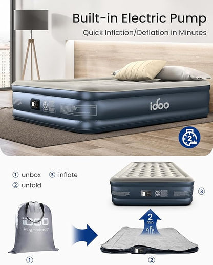 iDOO Air Mattress Full with Built in Pump, 18" Raised Comfort Blow up Mattress, Inflatable Mattress for Guests & Home, Air Bed, colchon inflable, Upgraded Four Chamber Technical Airbed