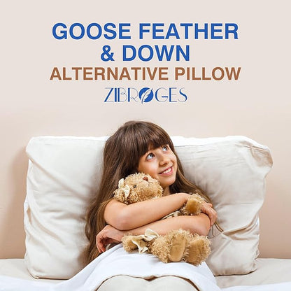 Feather Pillows Queen Size Set of 2 - Goose Down Hotel Bed Pillow for Sleeping, Soft 600 Thread Count Cotton Cover, Fluffy Support Surround Fill Polyester for Side, Back, Stomach Sleepers