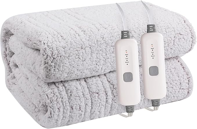 Electric Heated Blanket 84"x90" Queen Size - 4 Heat Settings & Dual Controllers, 10H Auto Shut Off, Ultra-Soft Sherpa Heated Blanket with Overheat Protection, Light Pink