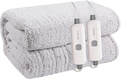 Electric Heated Blanket 84"x90" Queen Size - 4 Heat Settings & Dual Controllers, 10H Auto Shut Off, Ultra-Soft Sherpa Heated Blanket with Overheat Protection, Light Pink