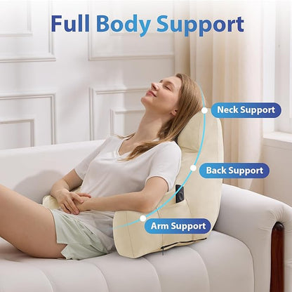 Reading Pillow with Arms for Adult, Back Pillow for Bed Sitting Up, Shredded Memory Foam Backrest Pillow with Pockets & Removable Washable Cover, Lounging, Watching TV, Reading(20" Beige)