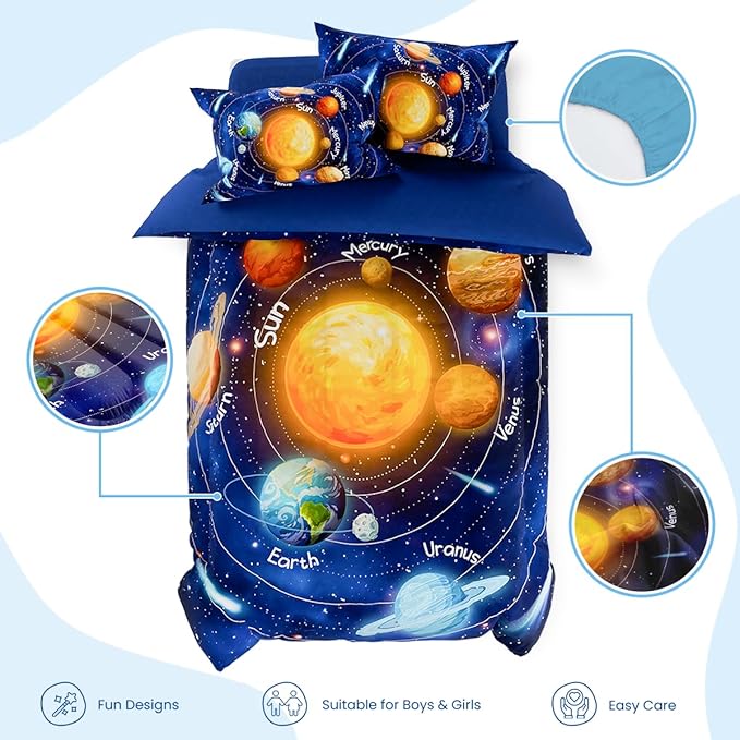 SANDJEST Solar System Comforter Set Twin, Ultra Soft Microfiber Bedding Sets with 3-Pieces, Comforters Bed Sets for Kids Children Boy Bedroom Decor