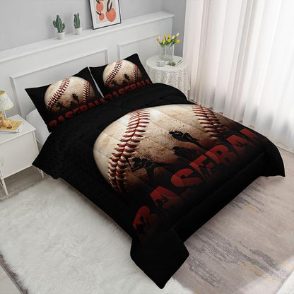 Kids Comforter Set Baseball Theme Printed Pattern Bedding Set with 1 Comforter and 2 Pillowcases for Girls Boys Bedroom All Season(C-Baseball Theme Queen)