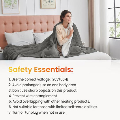 WOOMER Heated Throw Blanket Full Size, Soft Flannel Fast Heating Blanket with Multi-Color Option, 77"x 84", 10 Heating Levels & 0.5-12H Auto Off, Over-Heat Protection