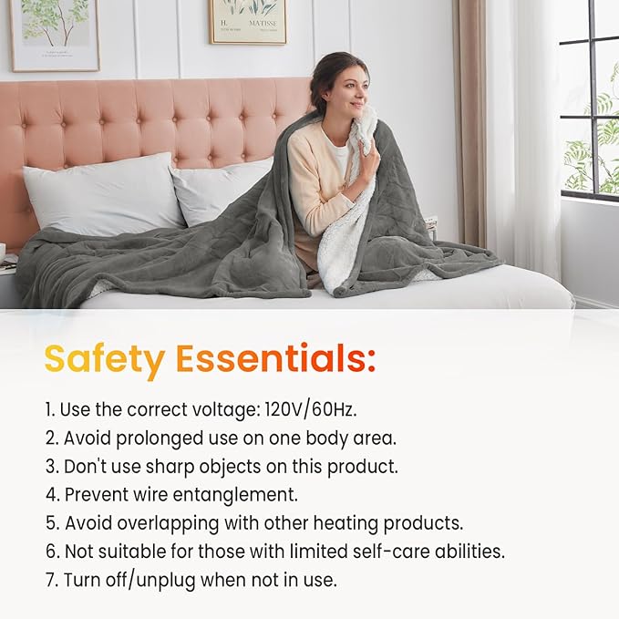 WOOMER Heated Throw Blanket Twin Size, Soft Flannel Fast Heating Blanket with Multi-Color Option, 62"x 84", 10 Heating Levels & 0.5-12H Auto Off, Over-Heat Protection