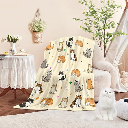 Cat Kids Throw Blanket for Girls Boys Teens Soft Fuzzy Flannel Animal Bed Blanket for Women Adults Plush Cute Christmas Birthday Gifts,60”x80”