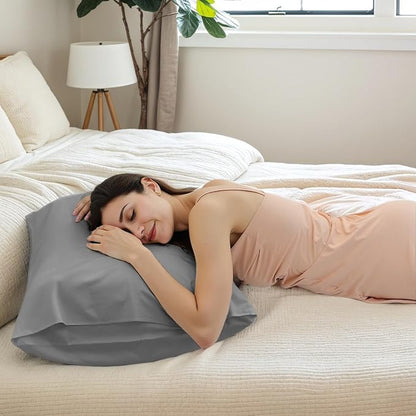 Pillow Cases Standard Size 2 Pack, Bamboo Rayon Cooling Pillowcases with Envelope Closure, Cool Breathable Pillow Case for Hot Sleepers & Night Sweats, 20x26 inch, Dark Grey