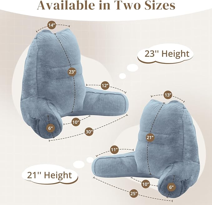 Sasttie Reading Pillow, Pillows for Reading or Relaxing – Ergonomic Support for Head, Neck, Back, and Lumbar, 21-Inch, Greyish Blue