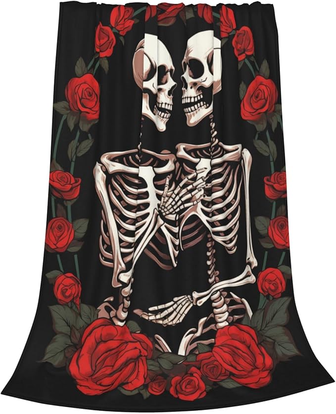 Skull Lover Rose Flower Blanket Gifts for Adults Women Men Skeleton Tarot Flannel Throw Blankets Soft Fuzzy Lightweight for Home Decor Couch Bed Sofa 80x60 Inches
