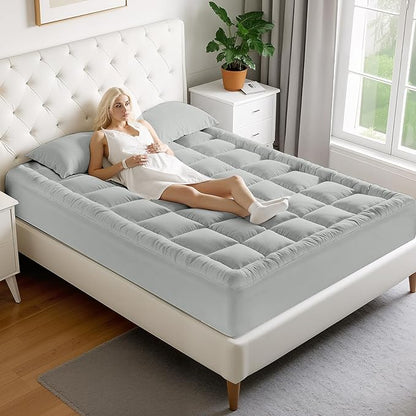 MATBEBY Full Size Mattress Pad - Cooling Breathable Mattress Topper, Quilted Fitted Mattress Protector, Pillow Top Mattress Cover with 8-21" Deep Pocket, Machine Washable, Light Grey, 54x75 Inches