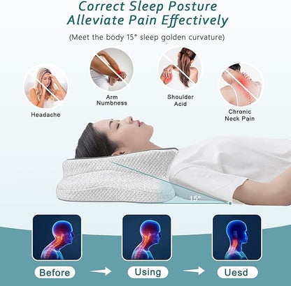 Cervical Pillow for Neck Pain Relief, Memory Foam Pillow, Ergonomic Contour Bed Pillow, Soft for Side Sleep Stomach Sleeping and Back Sleepers