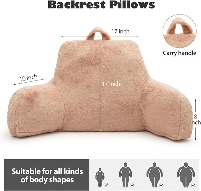Reading Pillow for Sitting in Bed Adult, Standard Reading Pillow with Memory Foam, Back Pillow for Bed Sitting Up with Extend Arms, Camel
