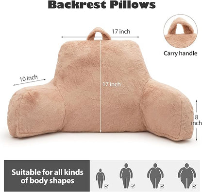 Reading Pillow for Sitting in Bed Adult, Standard Reading Pillow with Memory Foam, Back Pillow for Bed Sitting Up with Extend Arms, Camel