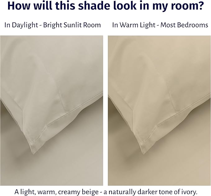 California Design Den Certified 100% Egyptian Cotton Sheets California King Size Set - Lightweight Percale California King Sheet Set with Deep Pockets, Crisp & Durable Luxury Bedding Set - Beige