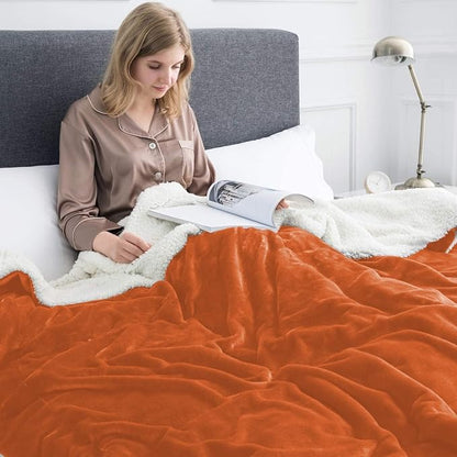 IR Imperial Rooms Rust Sherpa Fleece Throw Blanket for Bed - Wholesale Bulk Pack of 16 Sherpa Blankets - Soft Fluffy Throw Blankets for Hotels, Guest Bedroom, 50x60 Inches