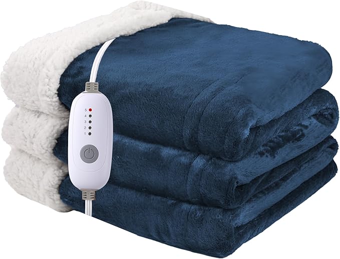 Heated Blanket Electric Blanket Full Size 72''x84'', Soft Flannel Heating Blanket with 10 Hour Auto Off - 5 Heat Settings - Machine Washable - Navy Blue