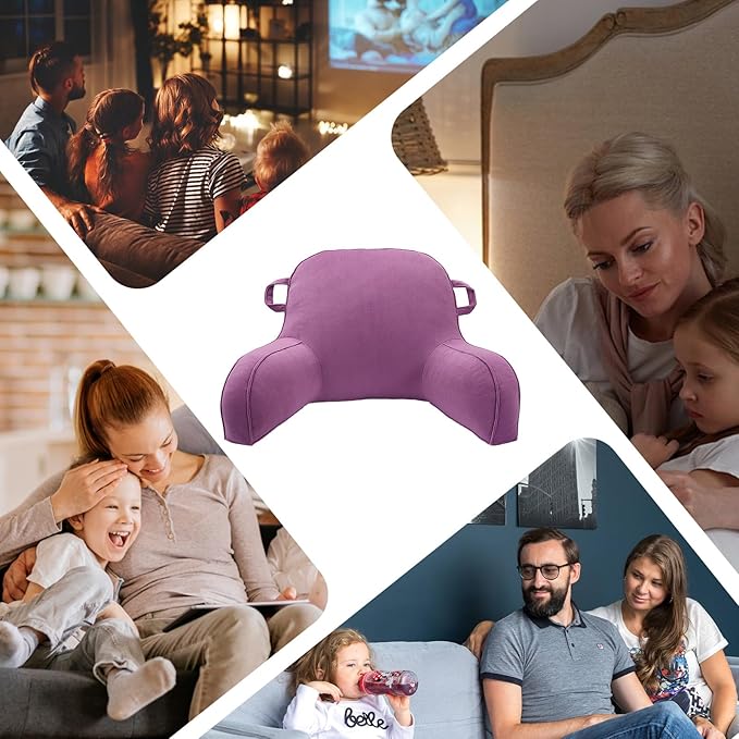 LiveGo Reading Pillow for Kids, Velvet Back Support Cushion for Sitting Up in Bed Adults, Kids Cuddle Cushion with Arms & Backrest Support Pillow for Teen Boys Girls Reading Bed Rest