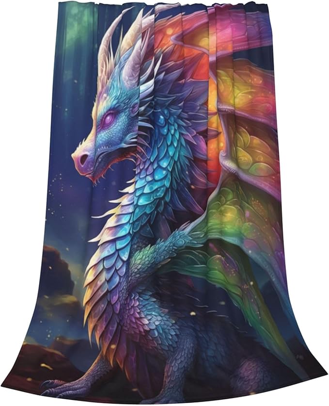 Colorful Fairy Dragon Blanket Gifts for Adults Girls Flannel Throw Blankets Soft Comfy Lightweight for Home Decor Couch Bed Sofa 60x50 Inches