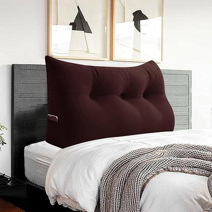Headboard Wedge Pillow Large Reading Pillow Twin Size Bed Rest Back Support Pillow for Sitting up in Bed Daybed Couch Backrest Cushion Velvet Chocolate Brown