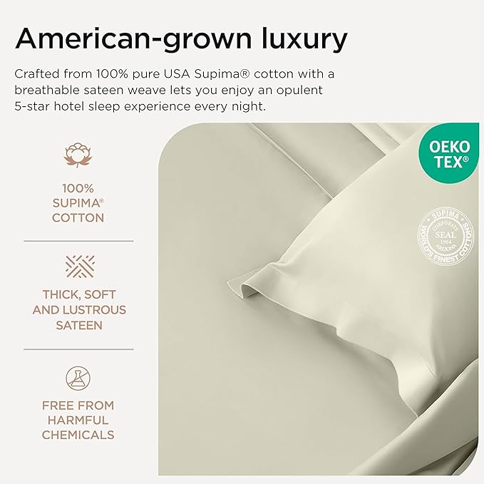 Threadmill Luxury Supima Cotton Sheets, Luxury 1000 Thread Count 100% Soft Cotton Sheets for Full Size Bed, 4 Pc Ivory Bed Sheets Full Set, 5-Star Hotel Quality Deep Pocket Bed Sheets Set