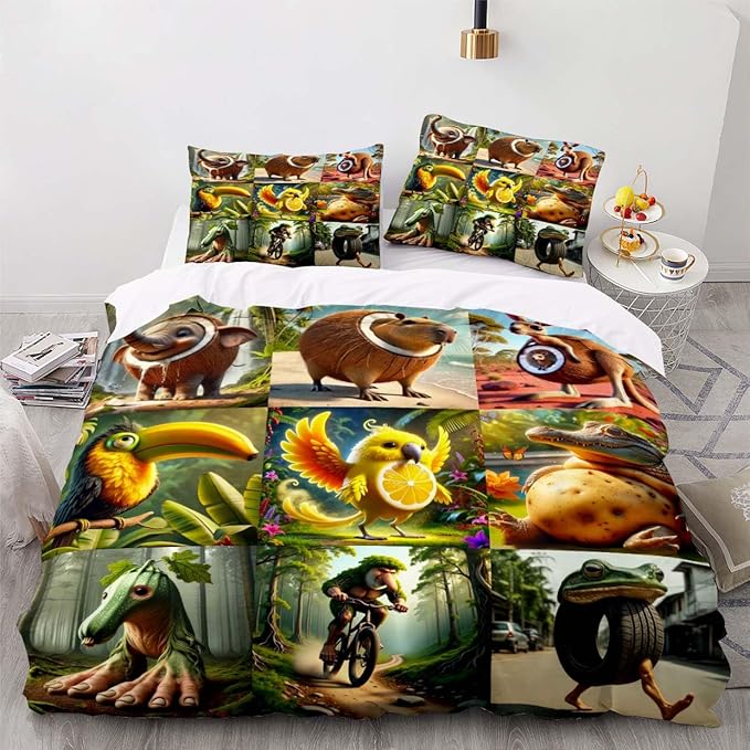 Funny Fusion Animals Bedding Set,Fusion Animals Duvet Cover Twin Full Queen King Set for Kids Boys Bed Decor Gifts (Color 11,Twin (68" x 90"))