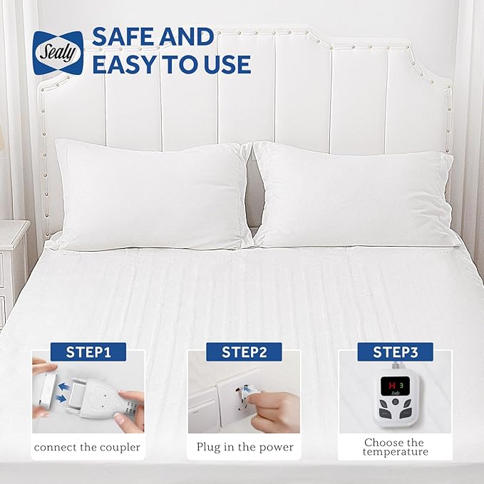 Sealy Heated Mattress Pad Twin Size with 10 Heated Settings | Electric Mattress Pad Bed Warmer 39"x75" | Auto Shut Off 1-9 Hours| Fit Up to 15 Inch Deep Pocket | Machine Washable