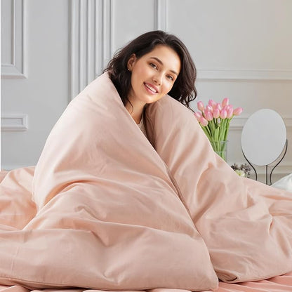 NEXHOME PRO Duvet Cover Set Oversized Queen 98"x98" Linen Look Textured Organic Natural 100% Washed Cotton Duvet Cover 3 Pieces Bedding Set Zipper Closure, Breathable, Dusty Pink (No Comforter)
