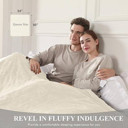 Electric Blanket Queen Size, Super Soft Cozy Upgraded Flannel Blanket Dual Control with 5 Heating Levels & 10 Hours Auto Off, Fast Heating Blanket & Overheat Protection, 84" x 90", White