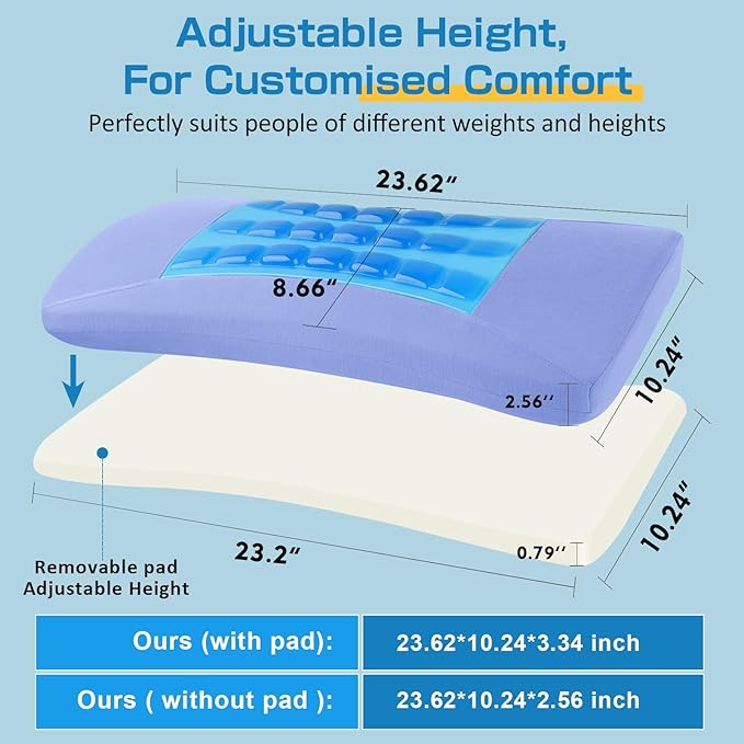 Lumbar Support Pillow for Bed Relief Lower Back Pain with Cooling Gel: Sciatica Lower Back Pillow for Sleeping-Memory Foam Waist Pillow for Side/Back/Stomach