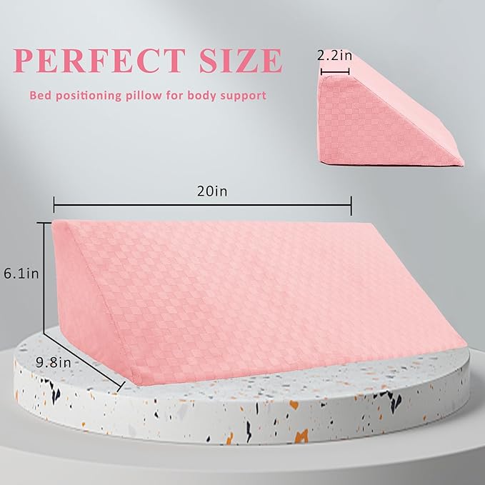 Bed Wedge Pillow for Side Sleeping Foam Filled Body Positioning Triangle Pillow Suitable for Pregnancy and Surgery Prevent Bed Sore for Leg and Back Support with Pillow Case (Light Pink)