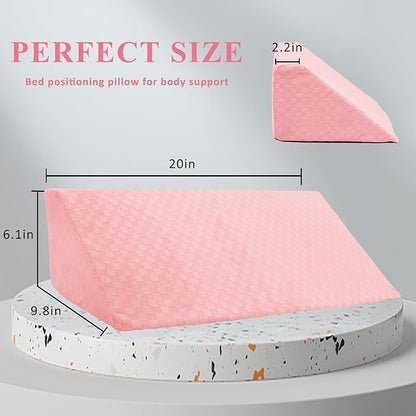 Bed Wedge Pillow for Side Sleeping Foam Filled Body Positioning Triangle Pillow Suitable for Pregnancy and Surgery Prevent Bed Sore for Leg and Back Support with Pillow Case (Light Pink)