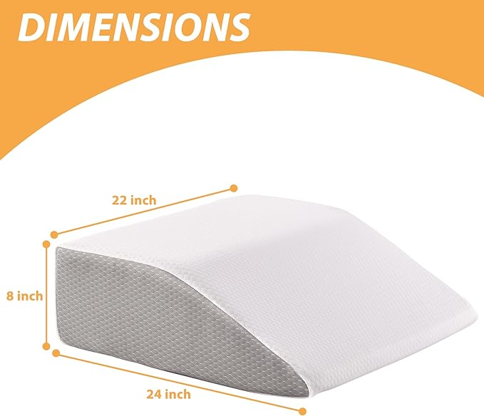 Bedluxe Leg Pillow, 8inch Leg Elevating Pillow for After Surgery, Blood Circulation, Leg Wedge Pillow for Side Sleeping, Leg Rest for Swelling, Cooling Gel Memory Foam Top, White/Grey