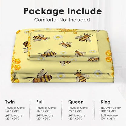 Bee Bedding Set Honey Bee Theme Comforter Set Covers for Kids Adults Women Yellow Bee Duvet Cover Bedroom Decor Soft Twin Size Quilt Cover with 2 Pillowcases