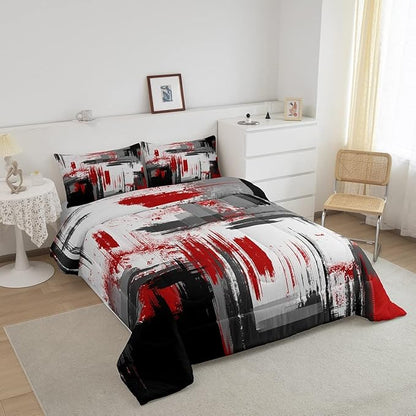 Feelyou Abstract Comforter Modern Abstract Art Comforter Set for Boys Girls Children Red Grey Black Pattern Bedding Set Room Decor Toddler Size Duvet Set 2Pcs