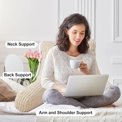 Holawakaka Adults Reading Pillow with Arms,Backrest Reading & Rest Pillows for Sitting Up in Bed, Bed Rest,Lounging, Working on Laptop,Arms Back Support Cushion for Men Women Teens,Cream