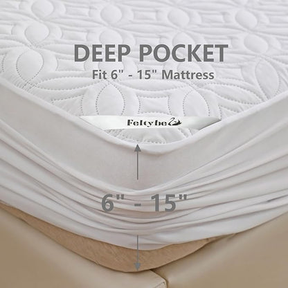 FELTYBED Twin XL 39"x80" Mattress Protector for College Dorm Room, Waterproof Twin Extra Long Mattress Pad Cover, Soft Breathable Mattress Cover with Deep Pocket 6" - 15", Noiseless Washable White